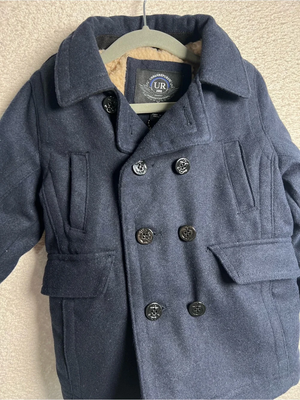 Urban Republic NWT Toddler Navy Blue Pea Coat Wool Blend Jacket‎ Size 3T